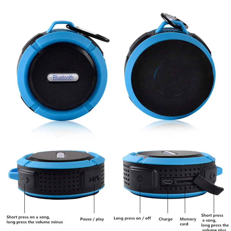 Portable Outdoor Wireless Bluetooth Speaker C6 Waterproof Loudspeaker with Suction Cup Support FM TF Card for iPhone Android Phones (12)