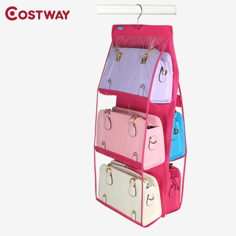 

COSTWAY Dust proof Non-woven 6 Pocket Hanging Storage Bag Purse Handbag Tote Bag Storage Organizer Closet Rack Hangers U0765