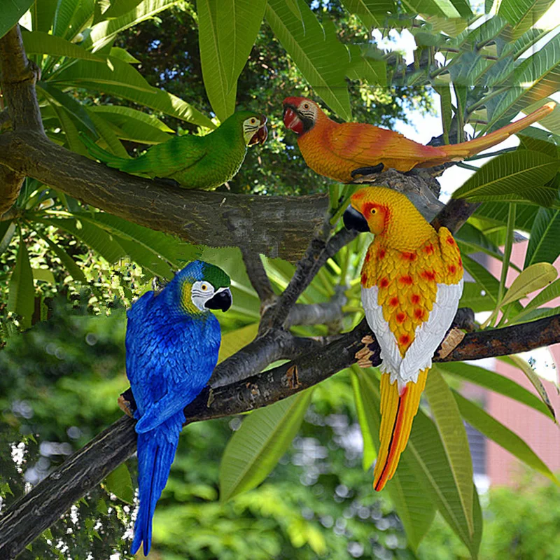 Садовая имитация попугая, миниатюрная скульптура, ремесла из смолы, Сказочная садовая Животная скульптура, аксессуары для сада