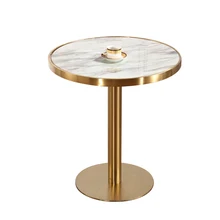 Brass gold-plated wire drawing table marble stainless steel reception bar table modern side coffee tables furniture discuss the reception contracted square table creative coffee table