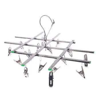 

16 Clip Stainless Steel Windproof Collapsible Clothespin Laundry Hanger Sock Underwear Towel Drying Rack Clothes Peg Airer Dryer