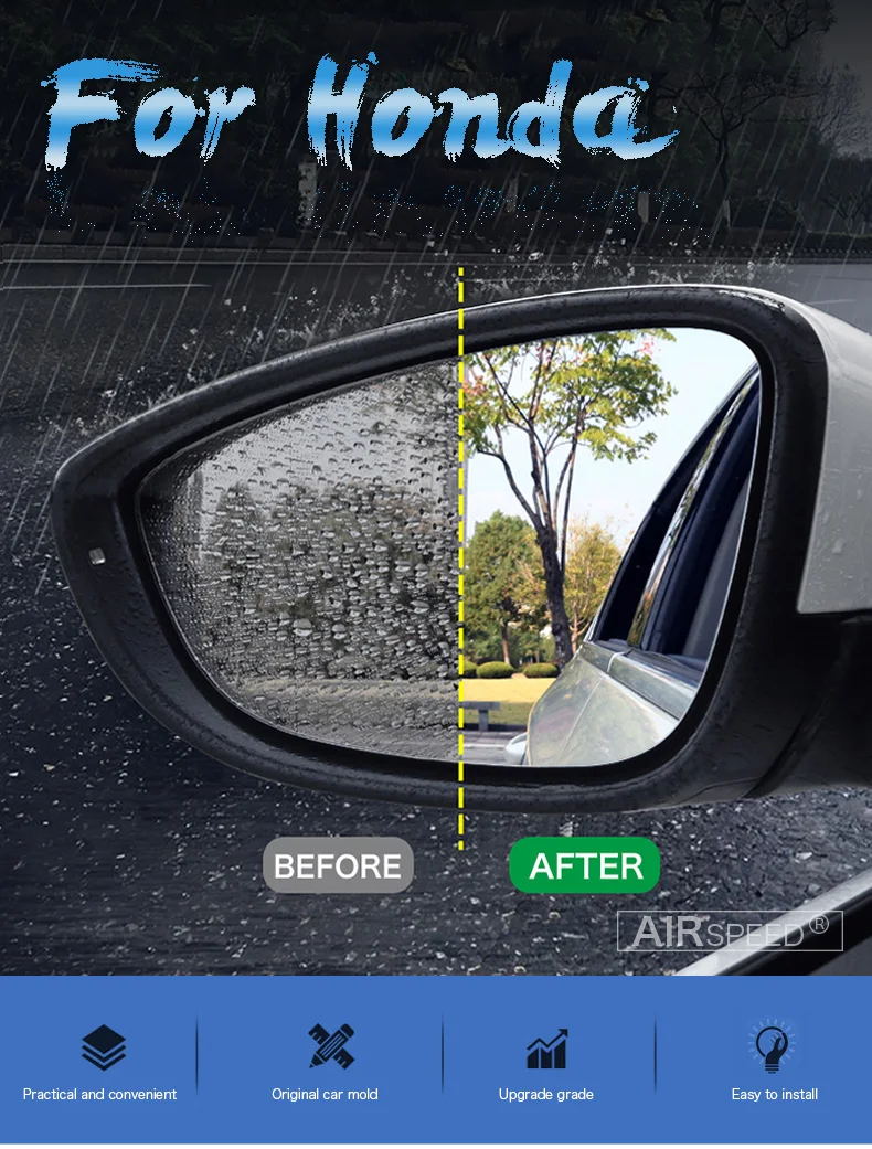 Car Rearview Mirror Film Anti Fog Anti Glare Waterproof for HONDA Civic City CRV URV Avancier Accord Crider Vezel Accessories (1)