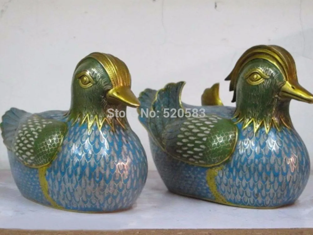 

free Chinese bronze Cloisonne mandarin duck Love Bird pair Statue fast