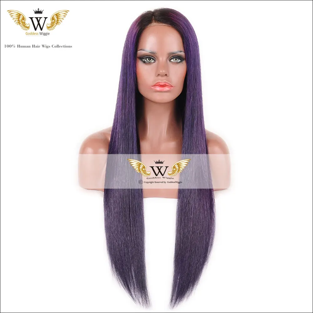 5a Goddess Wiggie Ombre Purple Remi Hair Glueless Straight Full