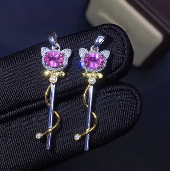 

Fine Jewelry Real Pure 18 K White Gold Jewelry AU750 100% Natural Pink Sapphire 0.55ct Gemstones Pendants for Women Necklace