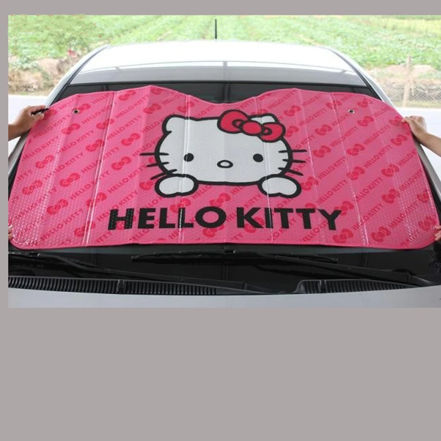 

KKYSYELVA Hello Kitty CUTE aluminum foil Car Windshield Reflective Sun Shade Foldable Front windscreen solar shade sunshade