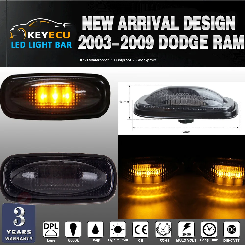 

KEYECU pair Smoked Lens LED Fender Bed Side Marker Lights Set For Dodge RAM 2500 3500 (Will Fit Also Mega Cab 3500)