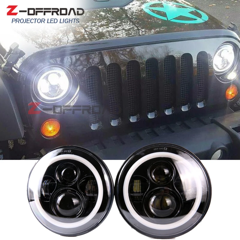 

For Jeep Wrangler JK 2 Door play&plug 7" LED headlight Amssembly with Amber turn signal white halo ring angle eyes spot lighting