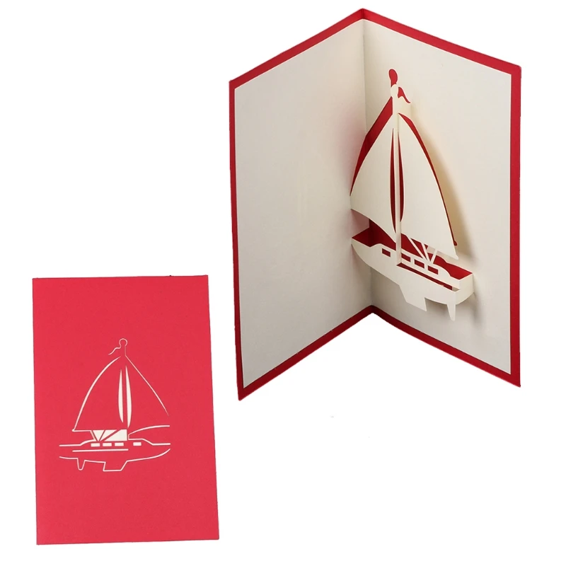 

3D Pop Up Greeting Card Handmade Sailboat Postcard Birthday Valentine Invitation