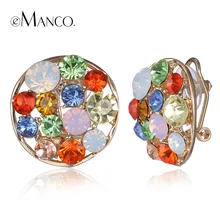 Pendientes de cristal de forma redonda de Primavera 2016 nueva llegada multicolor pendientes de clip para las mujeres joyería de moda eManco ER50348