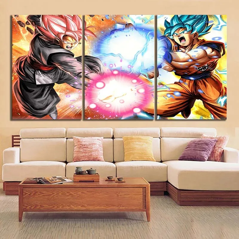 Pictures Canvas Painting HD Prints 3 Pieces Dragon Ball Super Saiya Poster Wall Artwork Home Decor Living Room Kids | Дом и сад
