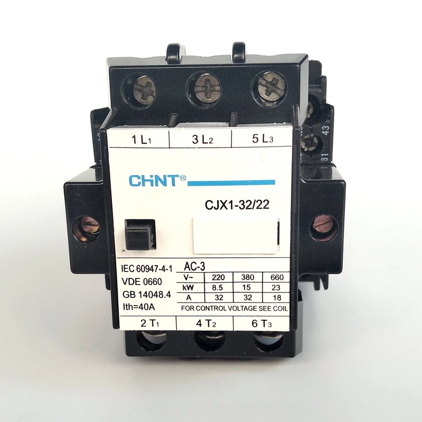 

Original CHINT CJX1-32/22 2NO+2NC AC Contactor AC220V AC380V AC110V AC36V AC24V (3TB)