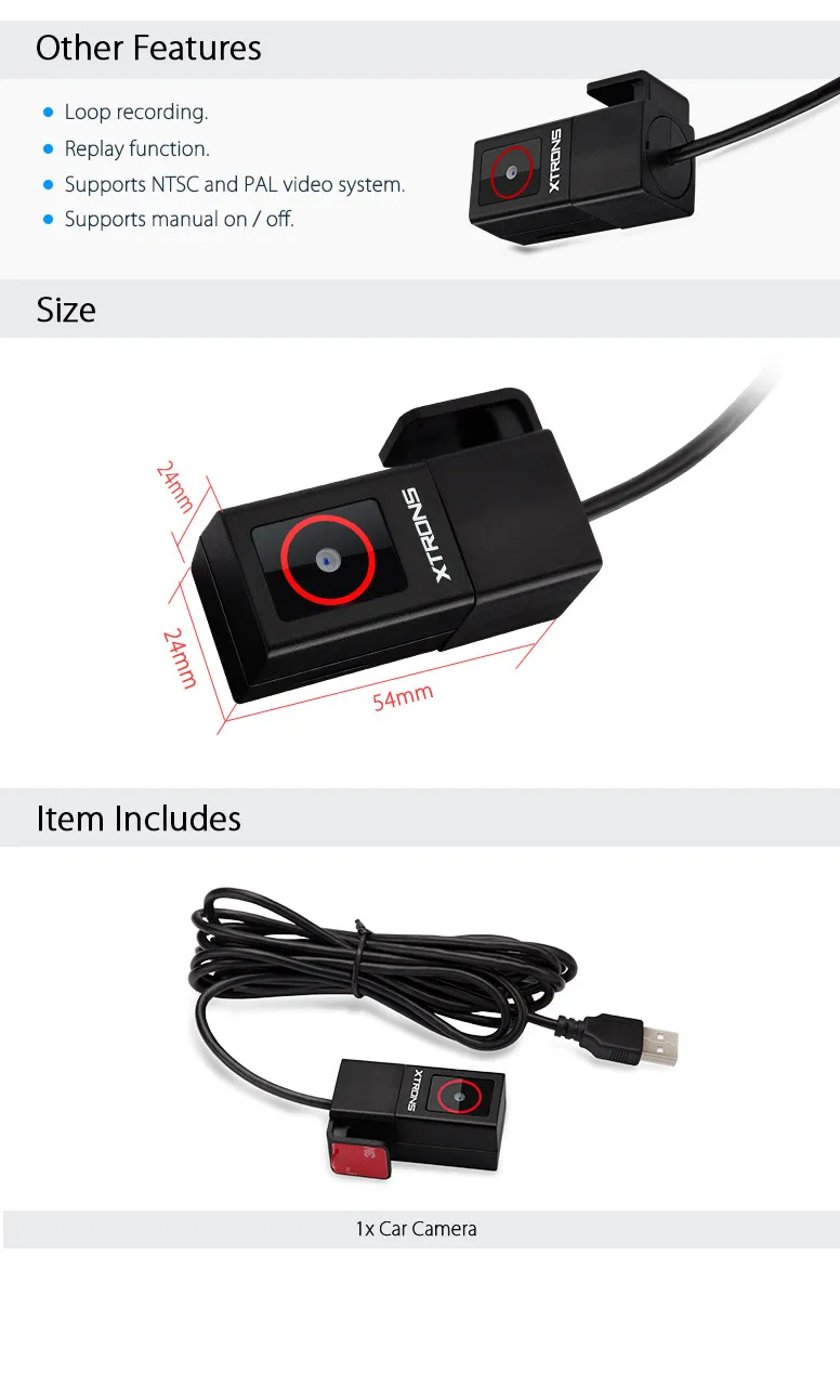 XTRONS DVR019 в Автомобильный видеорегистратор камера USB записывающее мини-устройство с ночным видением 1280*700