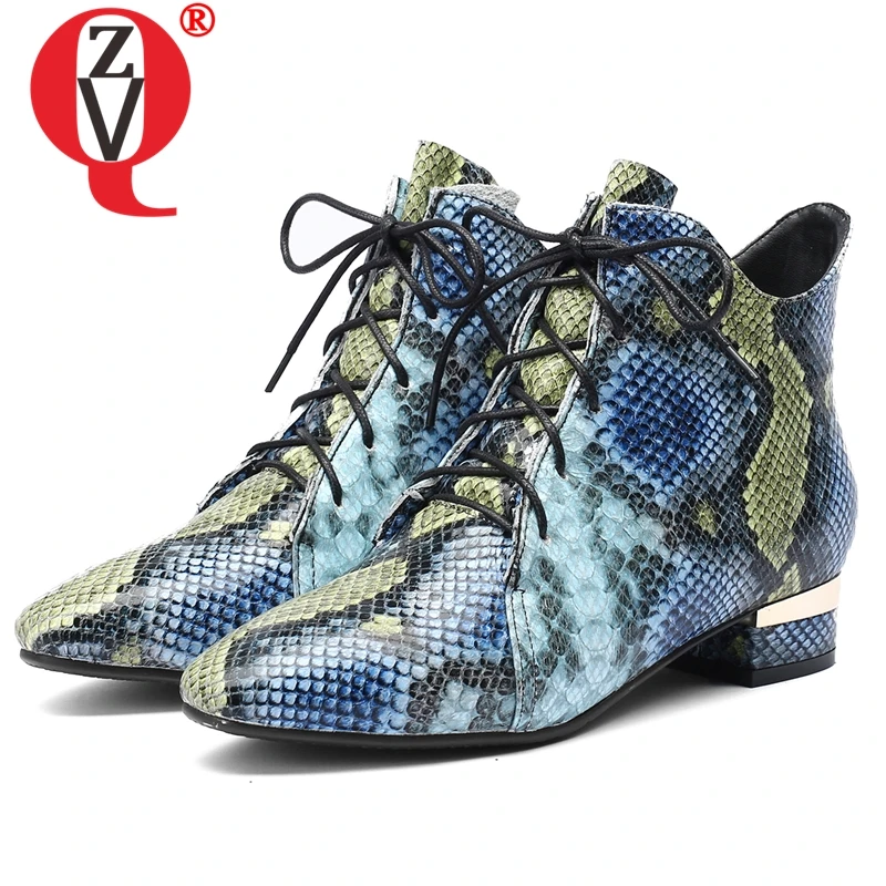 

ZVQ brand woman leather Chelsea boots winter Snake pattern Colored ankle boots office work plush 3cm low heels women shoes