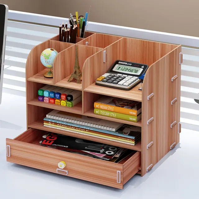 Wooden Desktop Desk Storage Box Office Rack Simple File Storage