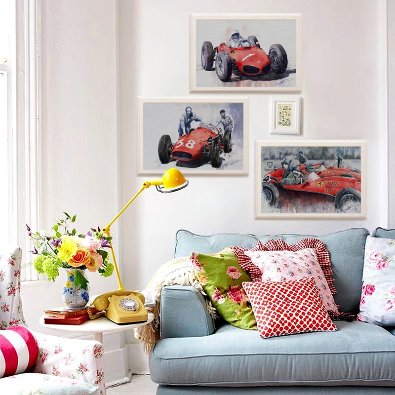 3PCS Home Decor Fast Amazing Red Race Car Wall Painting Modern Cool