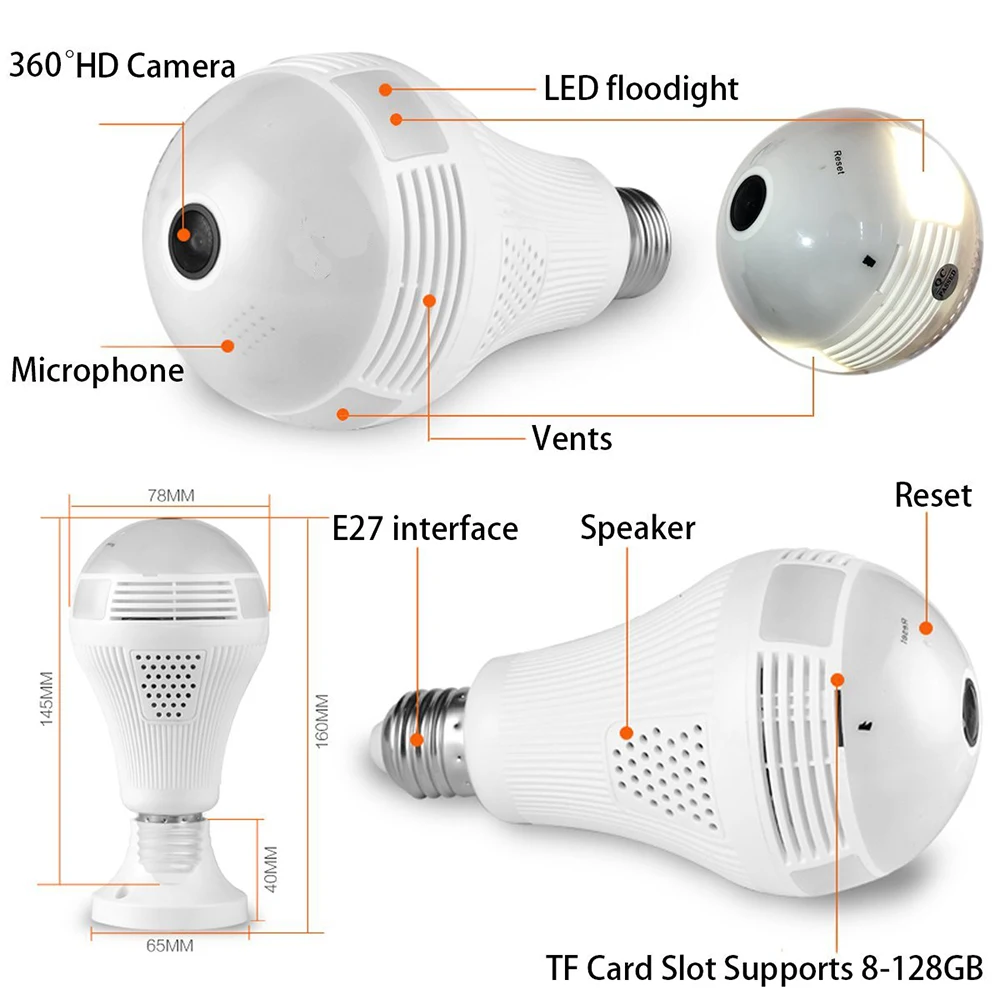 Kruiqi 1080P HD лампа беспроводная IP камера Wi Fi рыбий глаз мини Wifi Гибкая с 16G TF картой