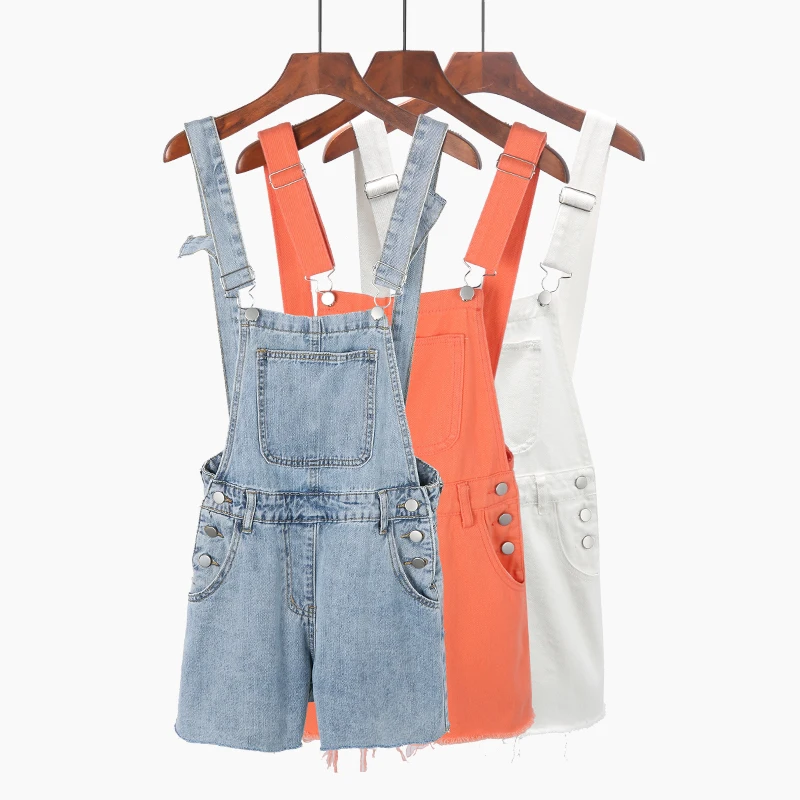 

2019 Summer Women Pocket Denim Playsuits Solid Strap Rompers Shorts Loose Casual Overalls Shorts Rompers Female Playsuits