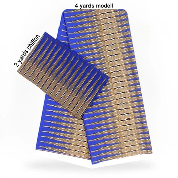 

2 Pcs Set 4 Yards African Ankara Prints Modell Material & 2 Yards Chiffon Ankara Chiffon Fabric YBXM-45