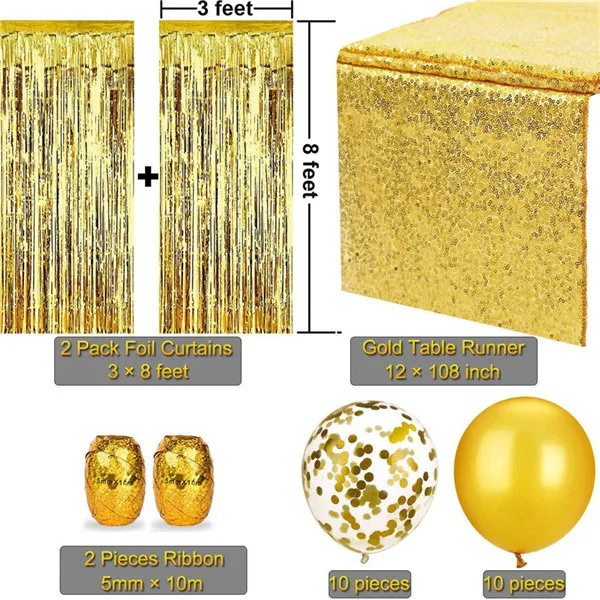 Свадебные украшения набор дождя Шелковый занавес доска для страз флаг Скатерть розовый золотой серебряный ленты вечерние qq058 - Цвет: Gold