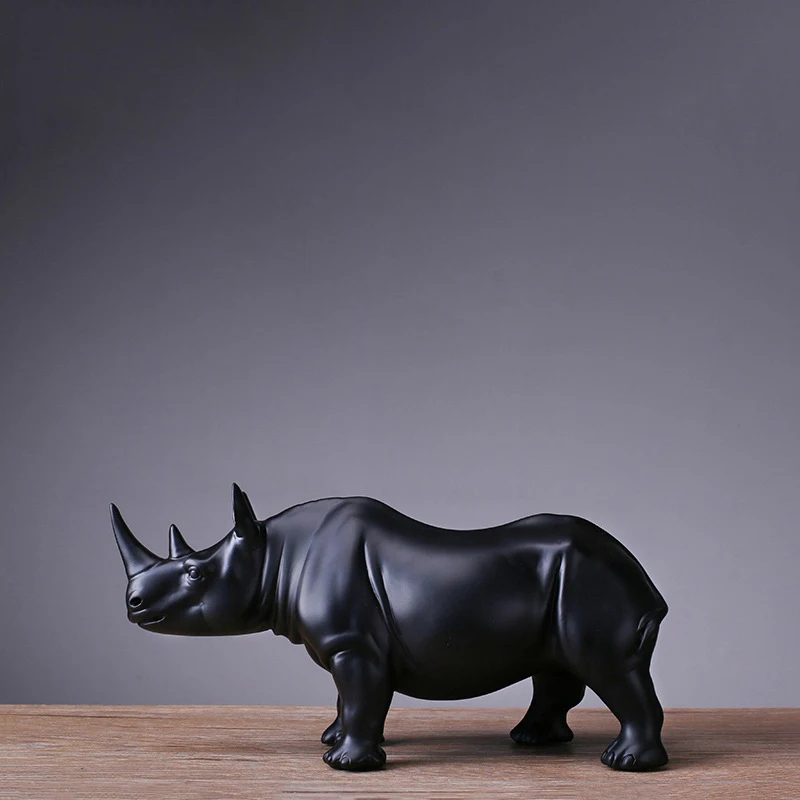 

Modern Fashion Black Resin Rhinoceros Crafts Sculpture Decoration Home Office Living room Cabinet Decoration Animal Statue Gift