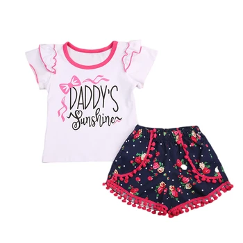 

New Kids Toddler Girl Clothing Set Fly Short Sleeve T-shirt Tops Floral Bottom Shorts Cute Baby Girl Summer Clothes Outfit