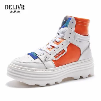 

Delivr High Top Mens Chunky Sneakers 2019 Cow Genuine Leather Fashion Comfortable Men Platform Dad Shoes Breathable Man Footwear