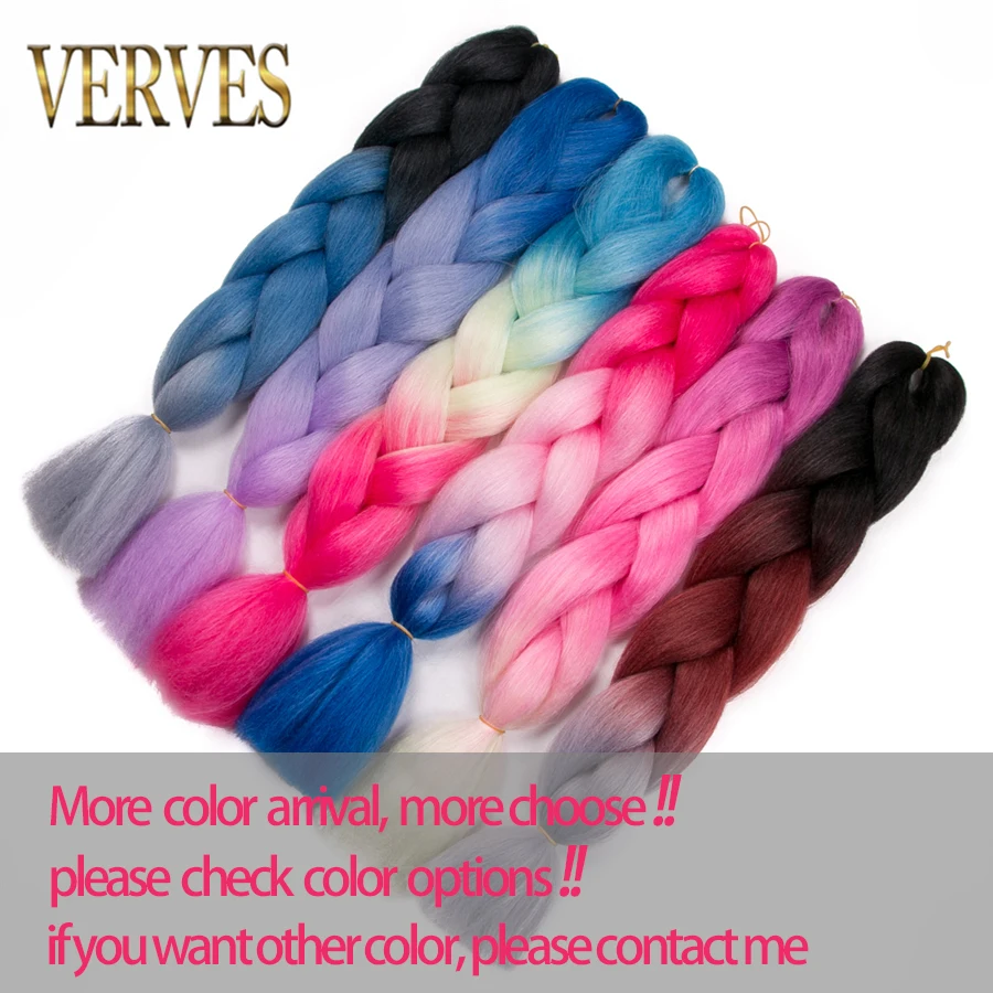 VERVES Омбре плетение волос 1 шт. 24 дюйма Синтетические прямые 100 г/шт. волосы для наращивания из теплового волокна розовый, синий, вязанные косички