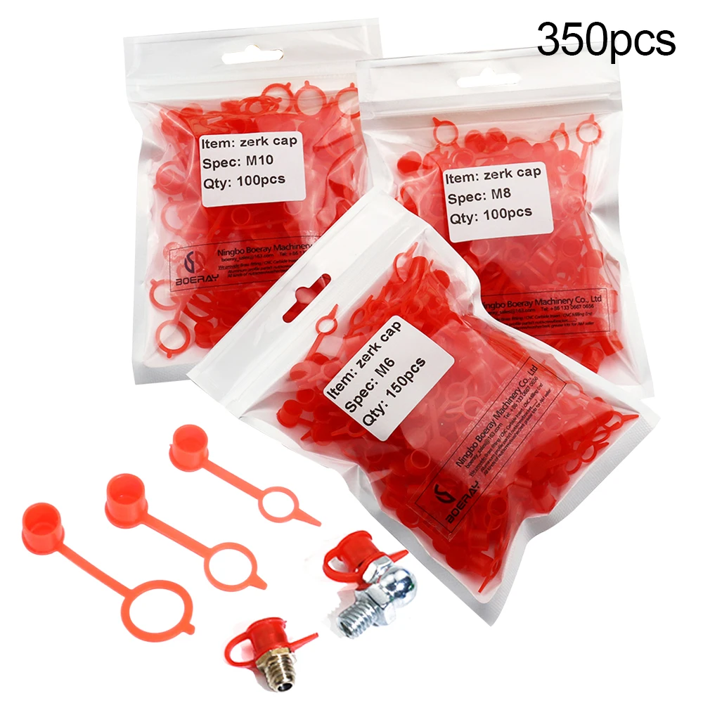 

350pcs M6 M8 M10 RED Polyethylene Plastic Dust Cover Cap Cover Assortment Kits for Oil Grease Gun Zerk Fitting