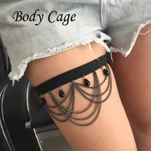 Клетки тела 1 шт. высокое качество Harajuku бедра подвязки черный бисер Ремни ручной работы кисточкой панк-рок Гот Подвязки восточном ноги