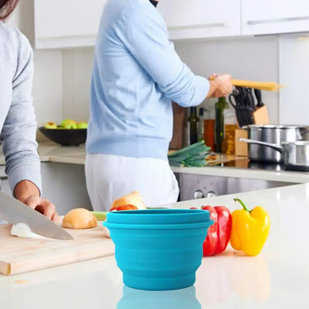 Складные силиконовые bfoldable пищевого силикона миски с крышками BPA Free кемпинг
