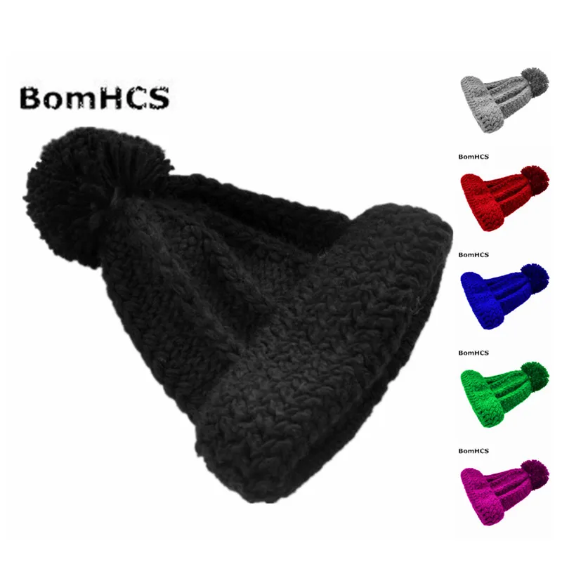 

BomHCS Solid Color Women's Fashion Winter Warm Beanie 100% Handmade Knitted Hat Cap