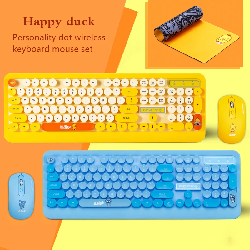 

Waterproof Children's Cartoon Keyboard With Mouse & Mat 104 Keycaps Wireless Pupil Computer Course Hamster Letter Game Keyboard
