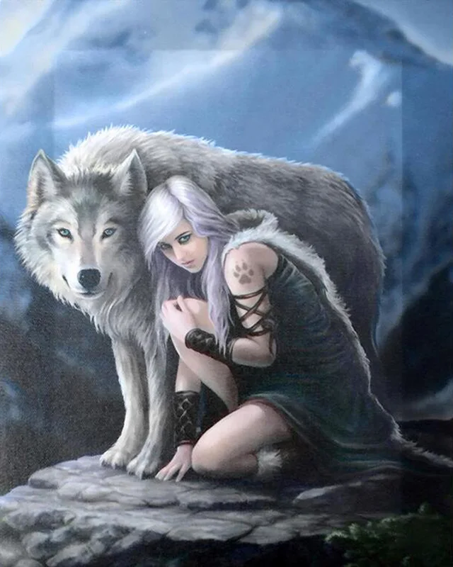 

5D Diy Diamond Painting Cross Stitch Wolf Girl Full Square Diamond Embroidery Sale Rinestones Painting Diamond Mosaic Decor