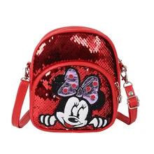 Детская милая сумка для девочек, сумка на плечо с Минни, сумка-мессенджер, милый и простой стиль, сумка для денег, телефона, дорожная сумка с блестками, цветная
