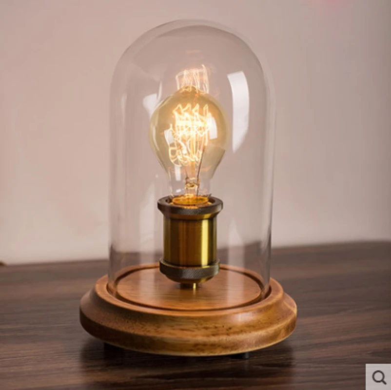 Retro desk lamp solid wood simple loft Edison retro bedroom bed bar solid wood cafe bar table lamp led table lamp lighting lamps
