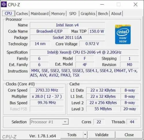 Процессор Intel Xeon oem E5-2696V4 Процессор 22 ядер 2,2 ГГц 55MB 14nm E5-2696 V4 LGA2011-3 E5 2696 V4 E5 2696V4