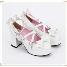 Милые туфли принцессы в стиле Лолиты; Новинка; сезон весна-осень; модельные туфли с круглым носком на толстом каблуке с белым бантом; pu9876white