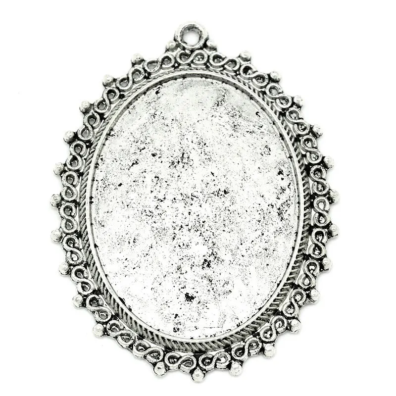 Hot Sale New 5PCs Pendants Silver Tone Oval Cabochon Setting Lacework 5.5cm x 4.2cm Free Shipping | Украшения и аксессуары