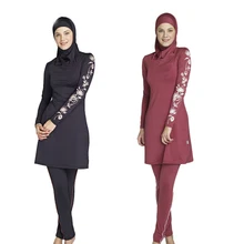 Мусульманский купальник черный и красный солнцезащитный мусульманский женский купальник скромный купальник с цветочным принтом мусульманская одежда для плавания