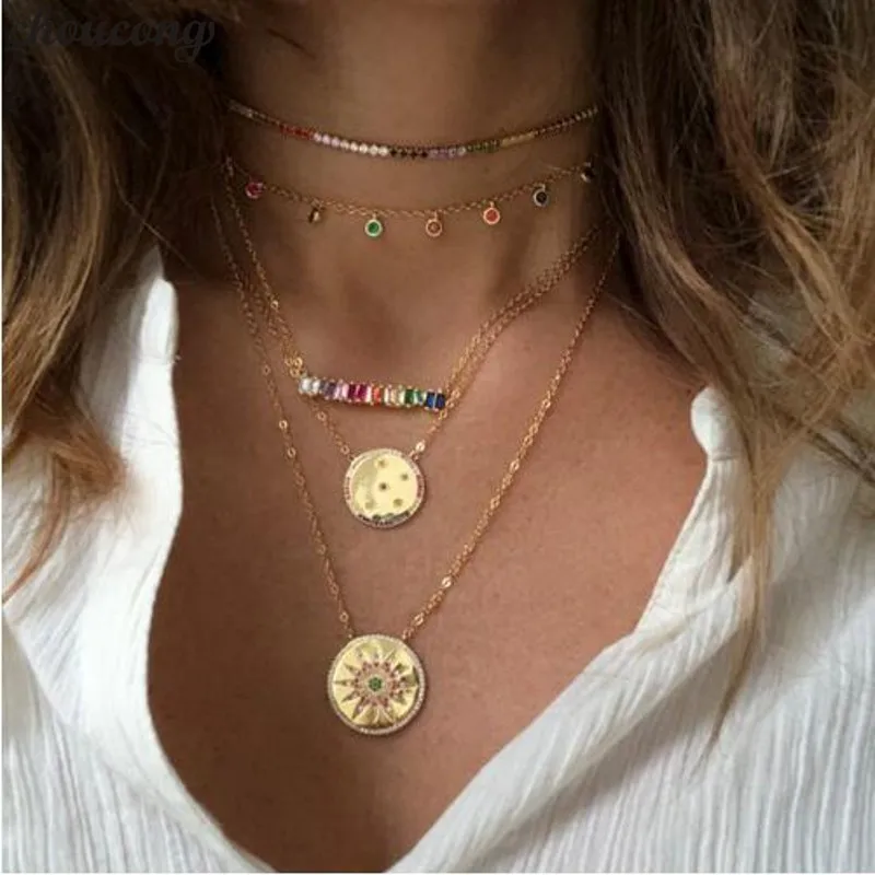 

choucong gorgeous stunning Necklace luxury women multi AAAAA Cz chain gold color geometric choker statement fashion necklaces