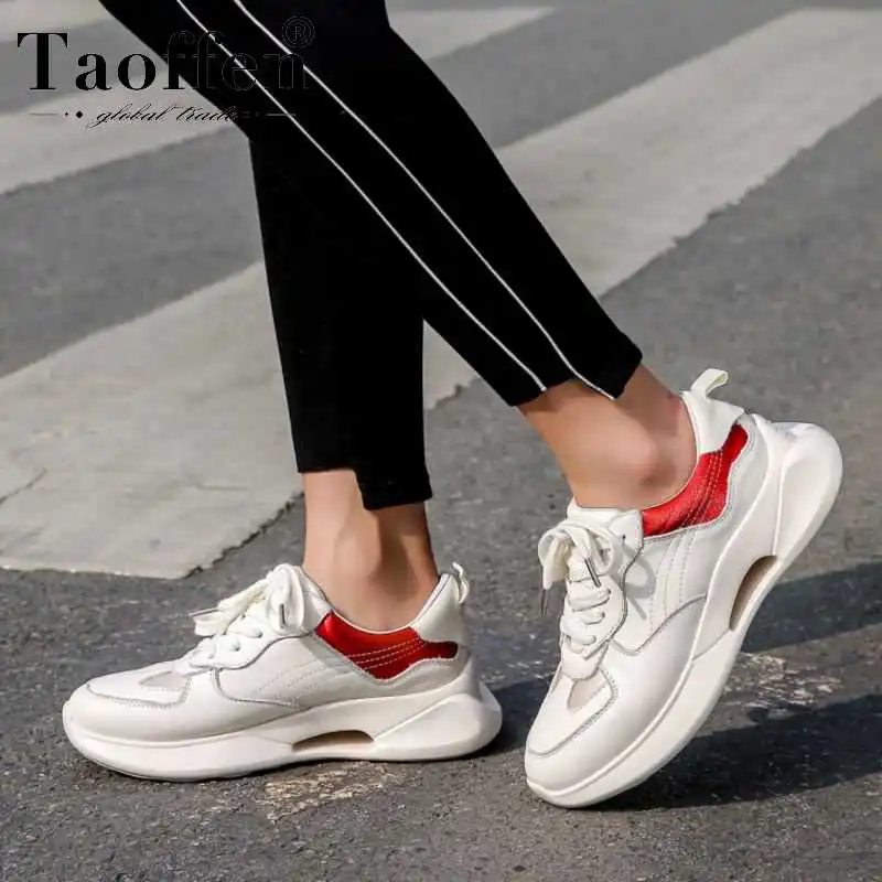 

Taoffen Sneakers Women Young Genuine Leather High Quality Fitness Casual Shoes Outdoor Daily Vulcanized Shoes Women Size 35-40