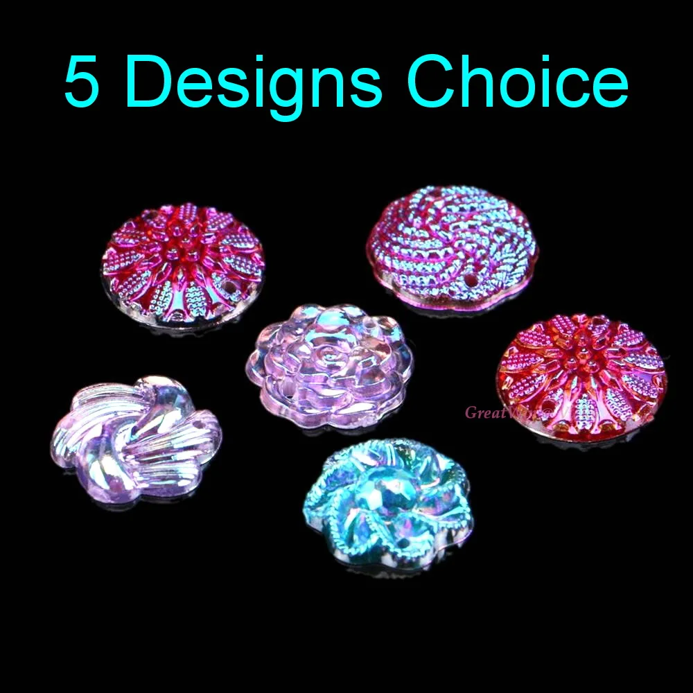 

20Pcs 15mm 2 Holes Flatback Flower Sew On Rhinestone Acrylic Sewing On Colored AB Crystal Beads Sew-On Crystals For Garment New