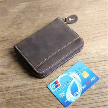 

ALAVCHNV original handmade vintage first layer leather men's short wallet zipper Crazy leather large capacity card holder 640