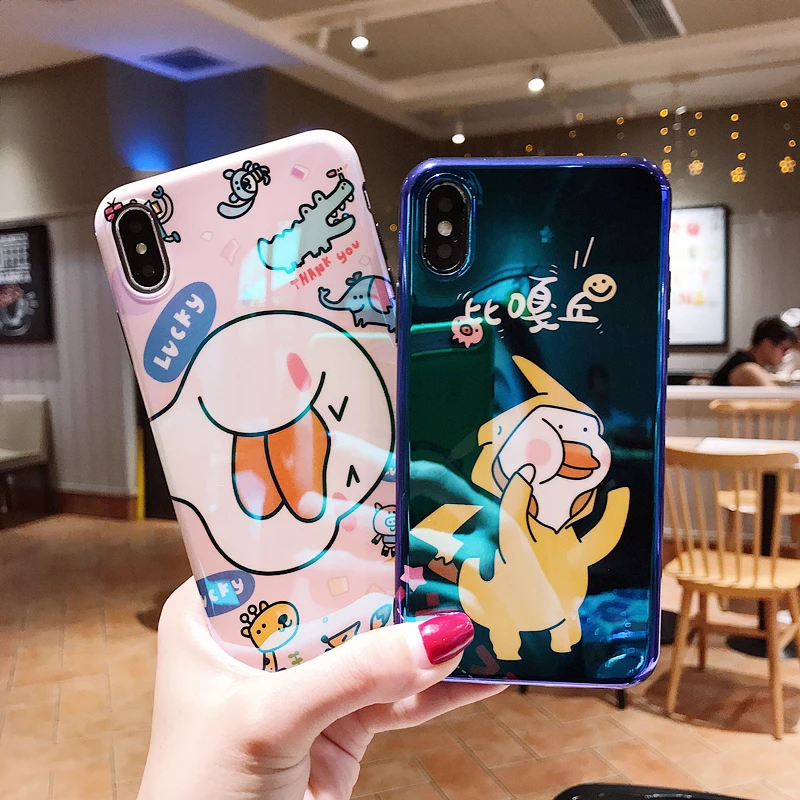 Marchcover для iPhone X XS MAX милый мультфильм пикачуэ Утка чехол синий луч мягкий tpu fundas 8 7 6
