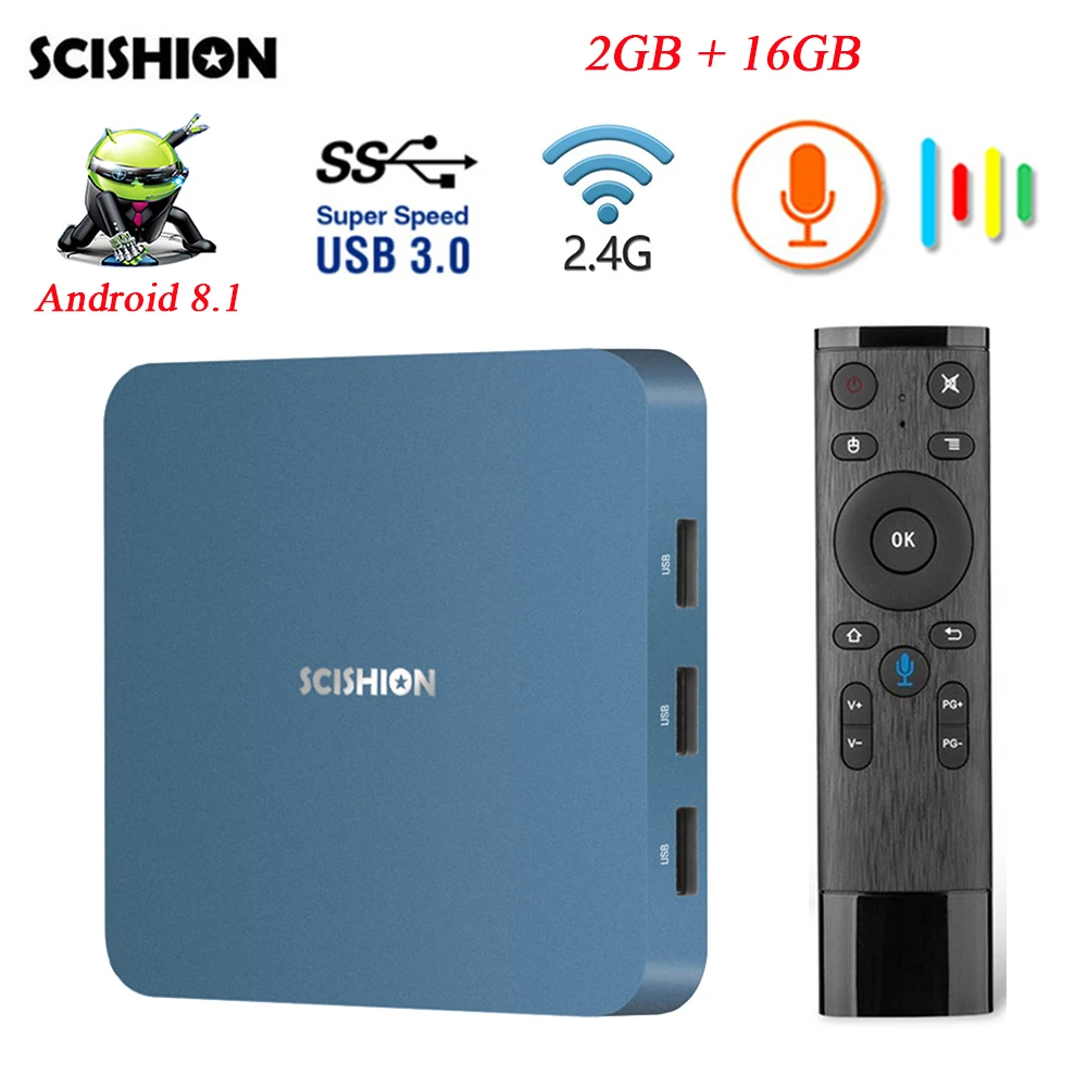 SCISHION AI ONE Android 8 1 Smart tv Box с голосовым управлением Rockchip 3328 2G 16G 2 4G WiFi медиаплеер