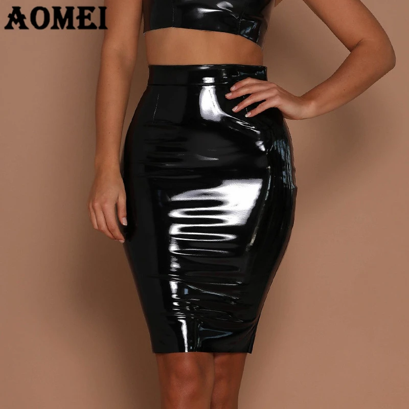 Bodycon Sexy PU Leather Skirts Autumn Winter Punk High Street Stylish Black Red with Zipper PVC Package Hip Skirts Streetwear