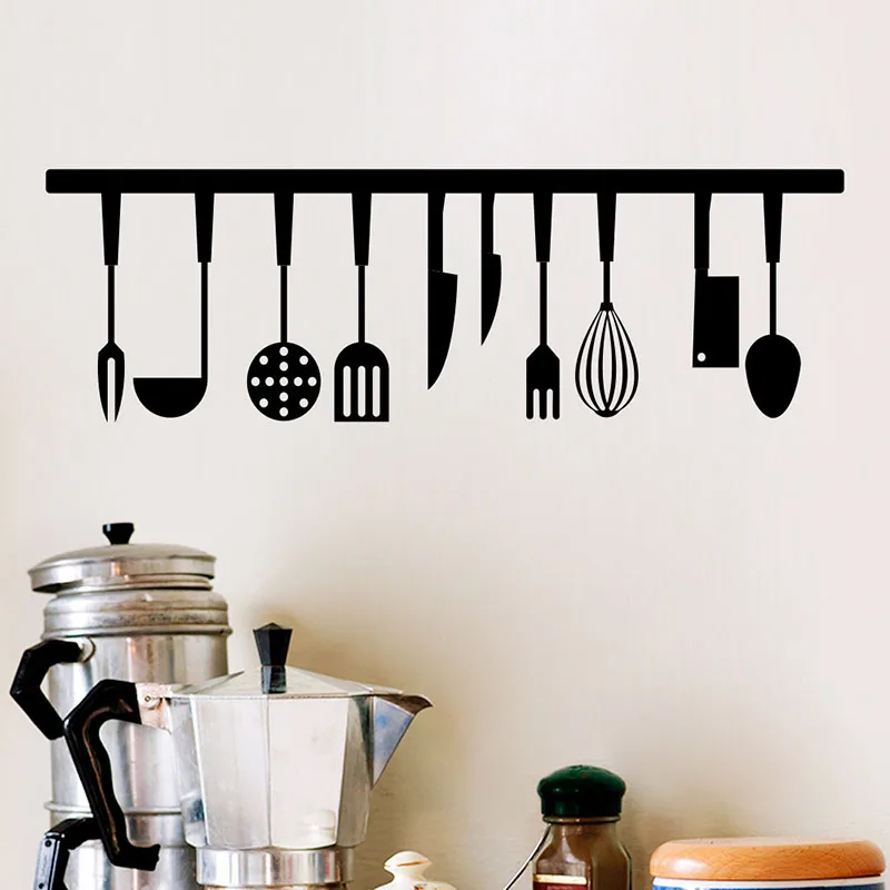 Vivid Kitchen Tools Restaurant Wall Stickers Decals Decoration Home Decor DIY Wallpaper Mural Cooking Utensils | Дом и сад