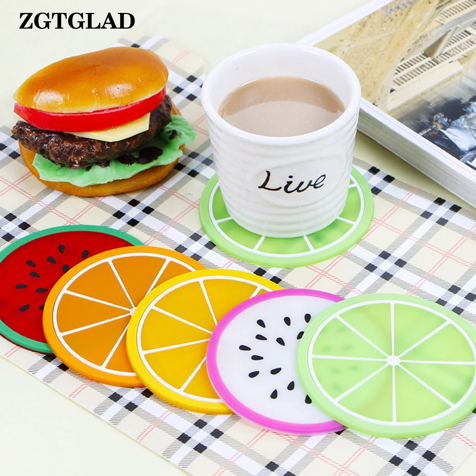 ZGTGLAD 6Pcs Mixed Color Fruit Cup Mat Antiskid Heat Insulation Coaster