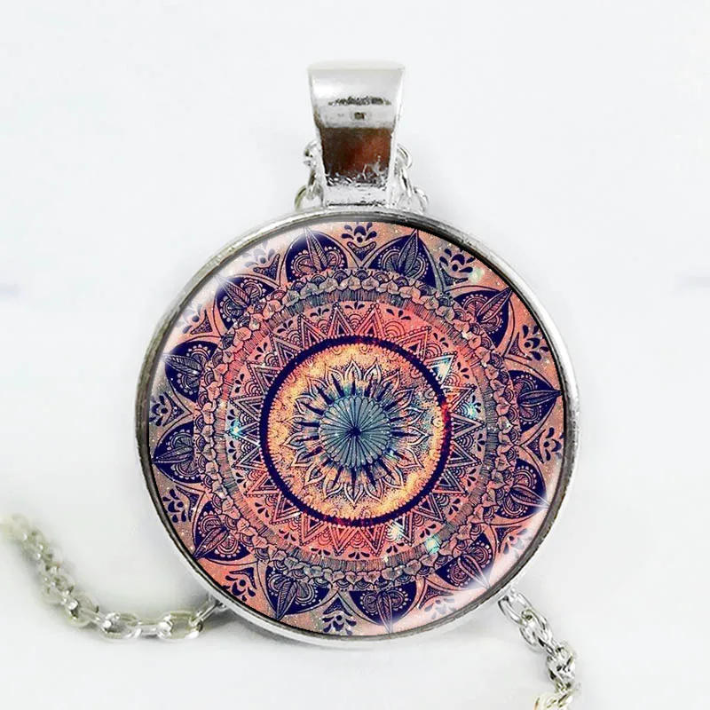 

YAUTION The latest design art gift Splendor of Color Kaleidoscope Mandala Necklace Glass Cabochon Necklace jewelry